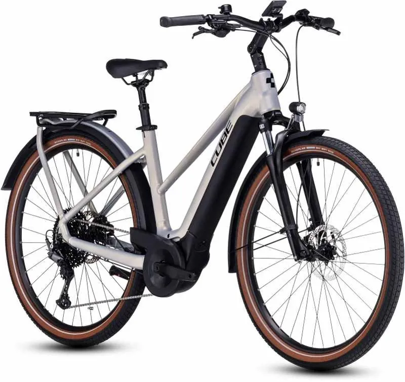 2023 Cube Touring Hybrid Pro 625 Trapeze Electric Bike - PearlySilver/Black